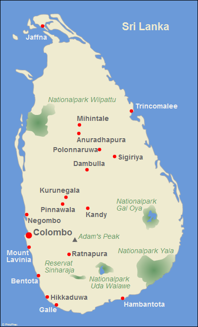Reisen in Sri Lanka - Die Karte